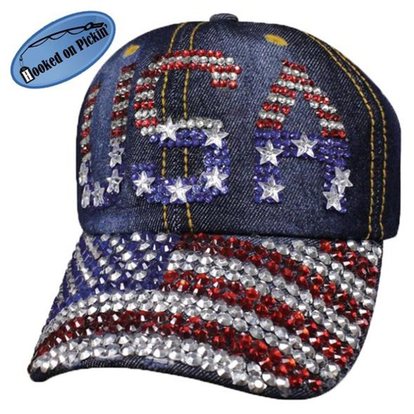 Accessories - Denim USA American Flag Full Bling Rhinestone Cap
